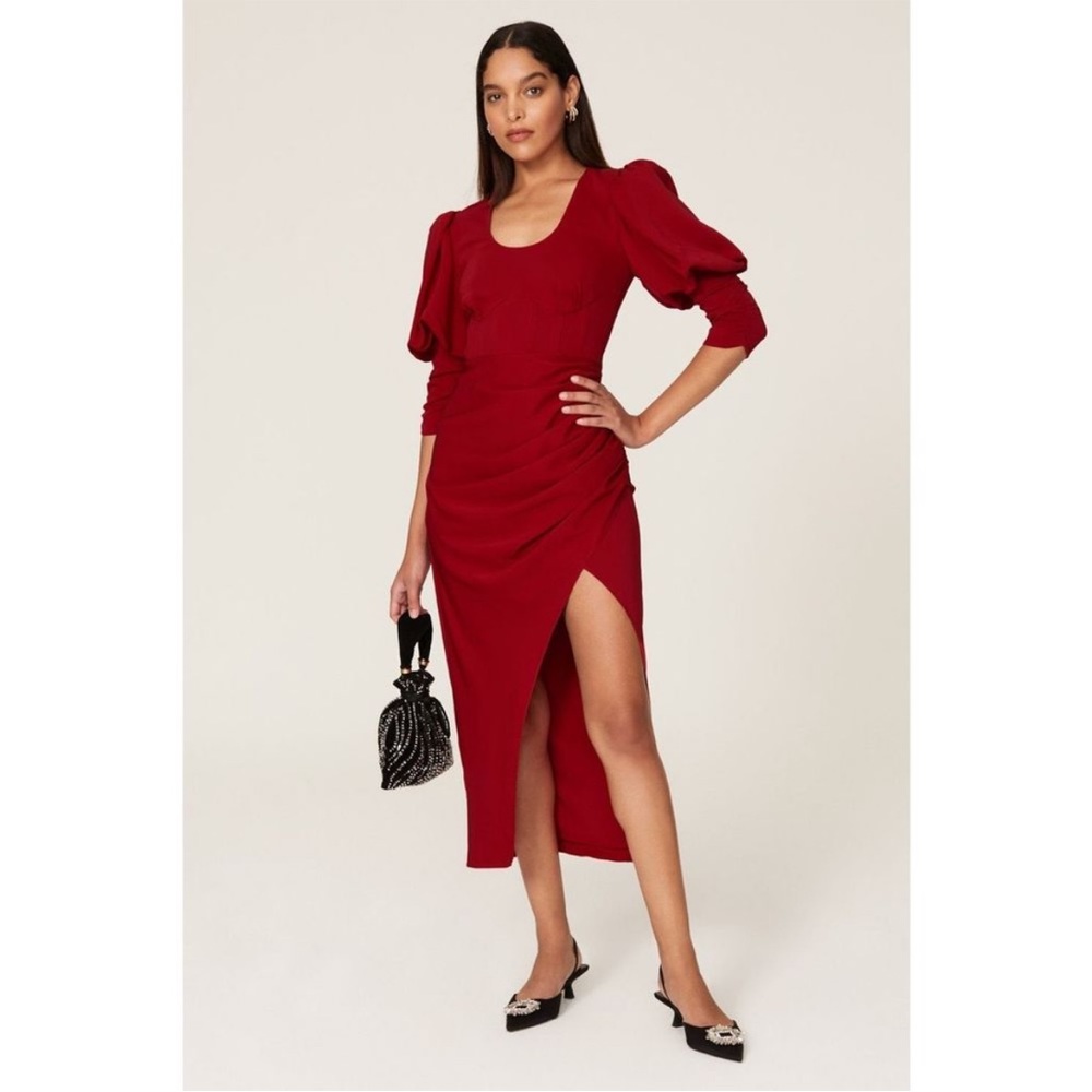 Self-Portrait Ruched Maxi Sheath Dress Red
